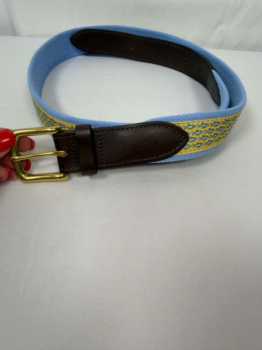 Vineyard Vines Fish Belt Size 38 Blue Yellow Ribbon